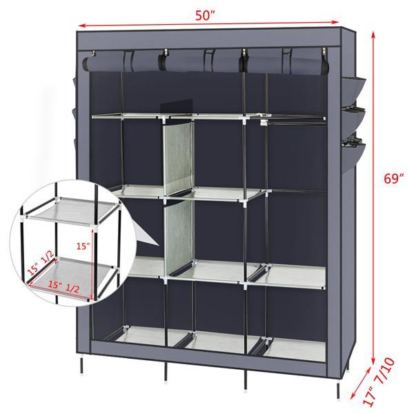 Shopi Vella high legged fabric wardrobe with multiple shelves and hanging rods in dark color