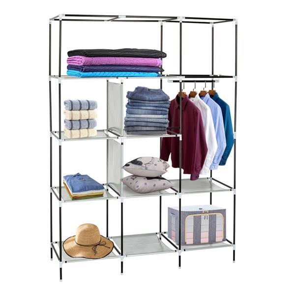 Shopi Vella high legged fabric wardrobe with multiple shelves and hanging space for clothes and accessories
