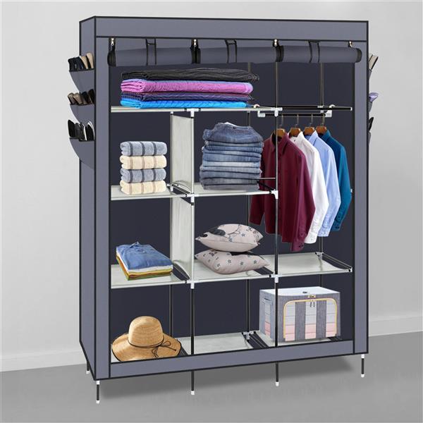 Shopi Vella high legged fabric wardrobe with multiple shelves and hanging rod for organized clothing storage