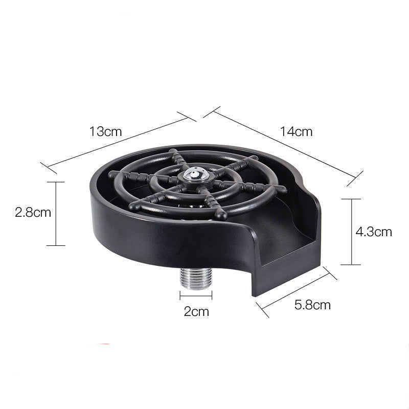 Shopi Vella high pressure cup washer for sink in black with detailed dimensions for kitchen storage