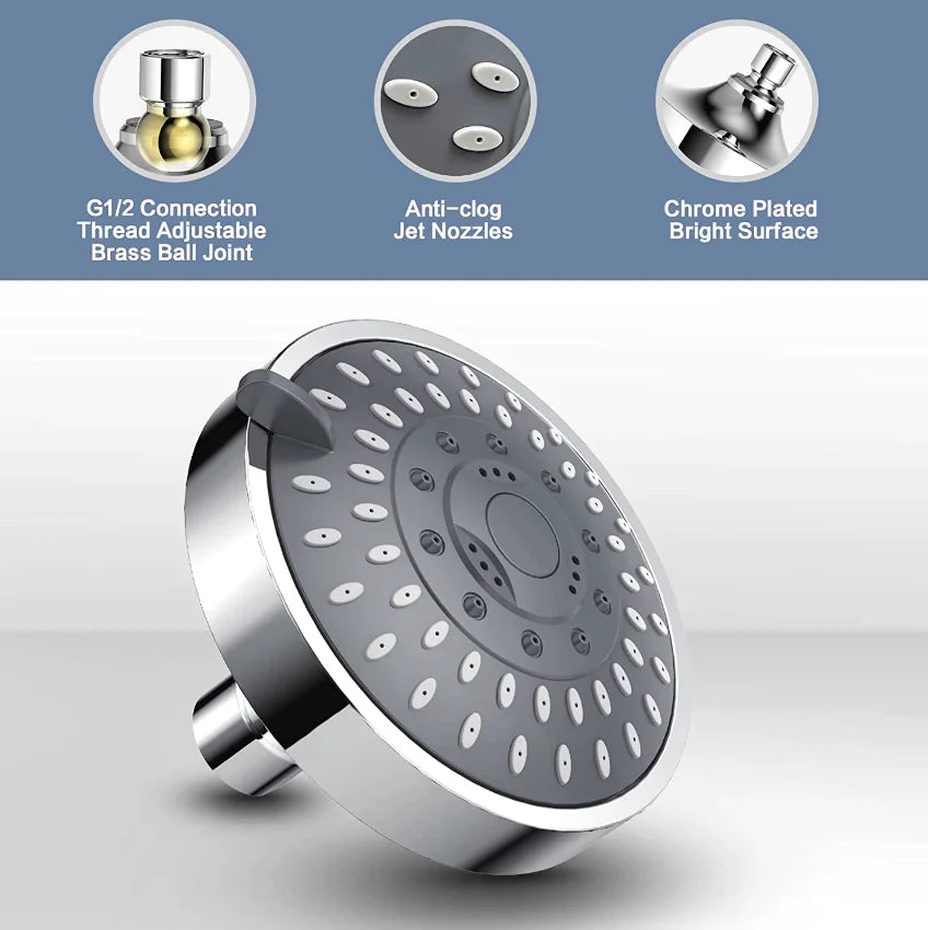 High pressure handheld shower head with chrome plated surface and anti-clog jet nozzles
