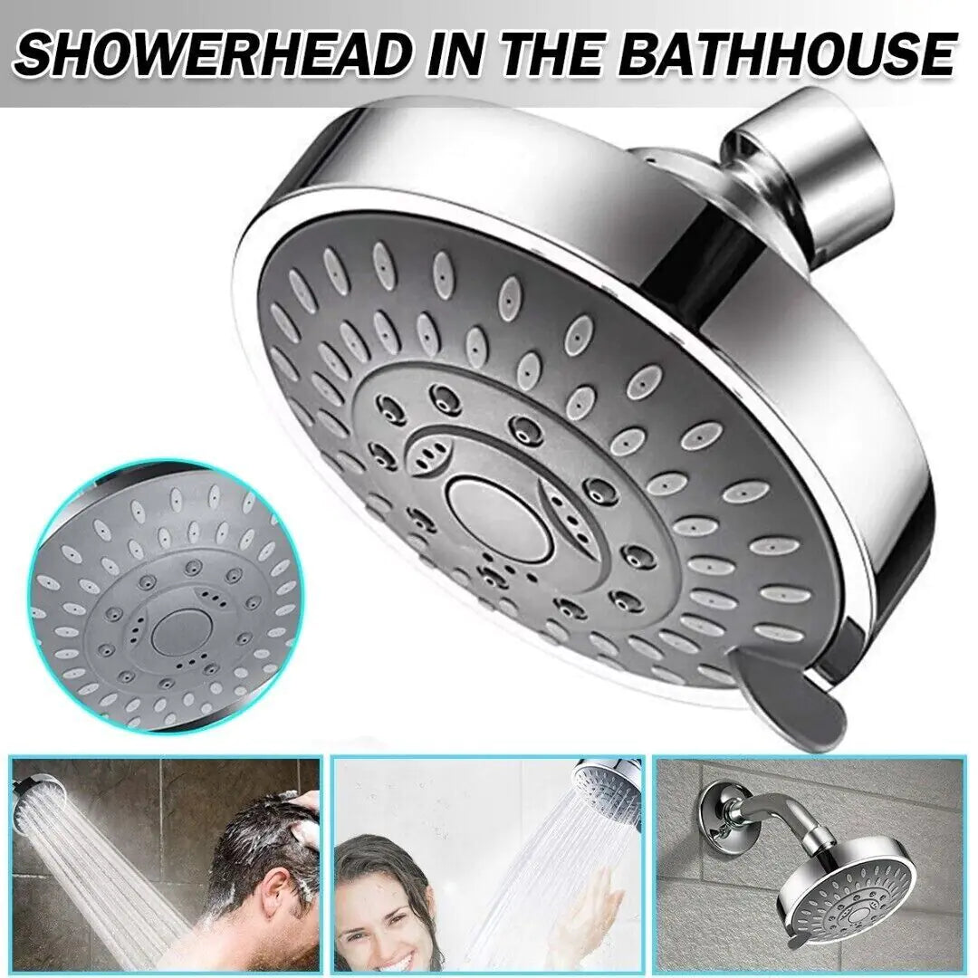 High pressure handheld shower head with multiple spray settings and chrome finish in bathroom