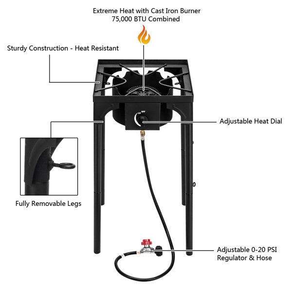 Shopi Vella high pressure propane gas burner with cast iron burner and adjustable heat dial