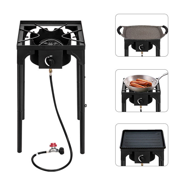 Shopi Vella high pressure propane gas burner with adjustable knob and three cooking surface options