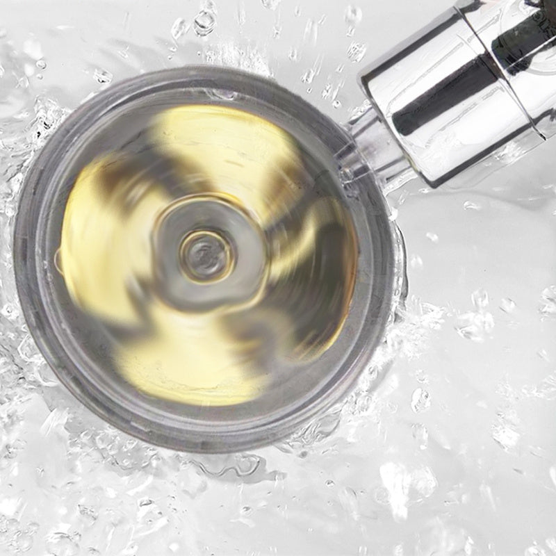 Shopi Vella high pressure shower head with filter releasing water droplets in bathroom setting