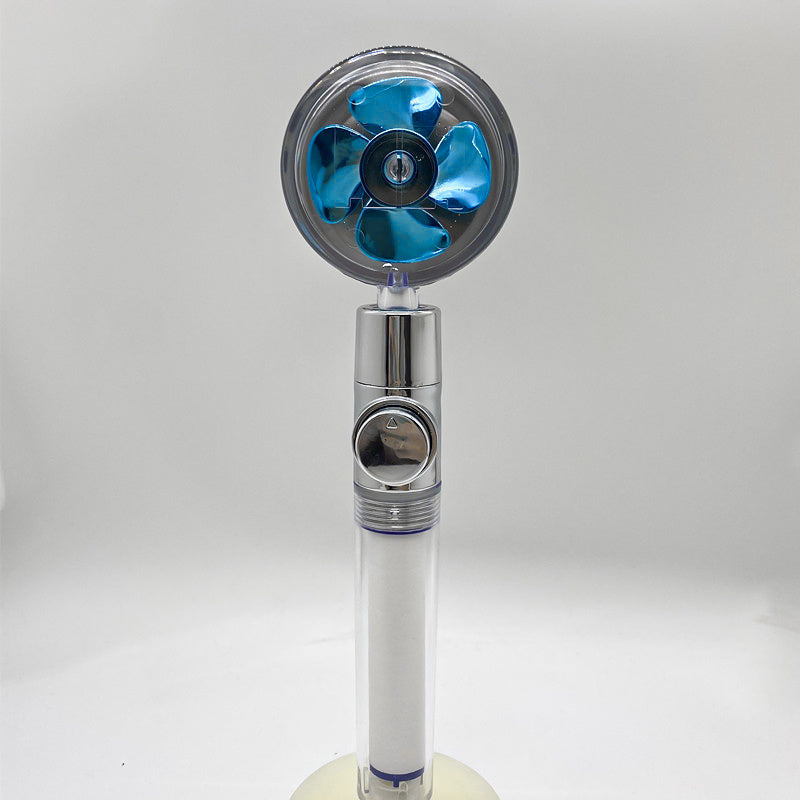 Shopi Vella high pressure water saving shower head with clear design and blue fan blades