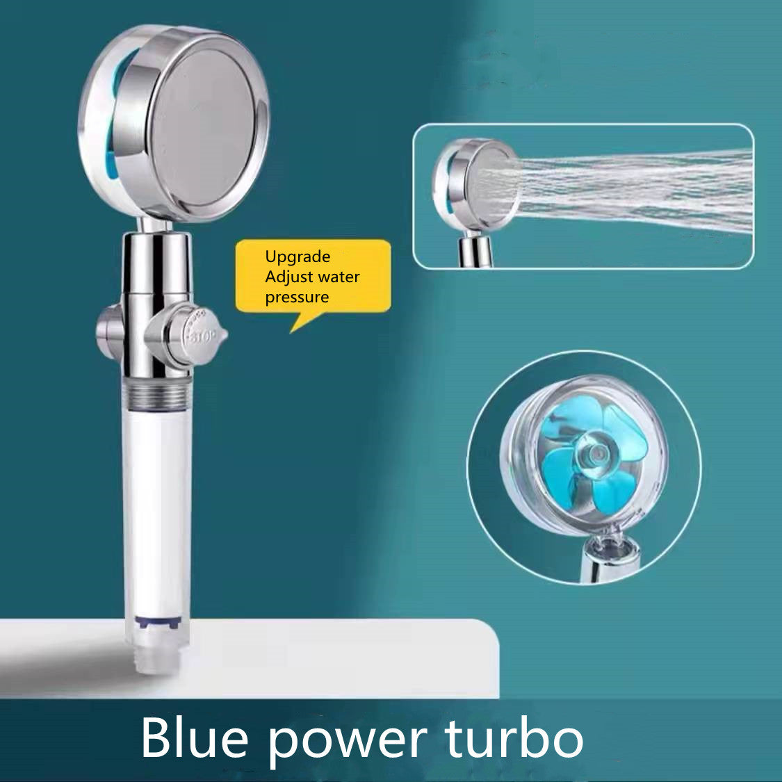 Shopi Vella high pressure water saving shower head with adjustable water pressure and blue power turbo feature
