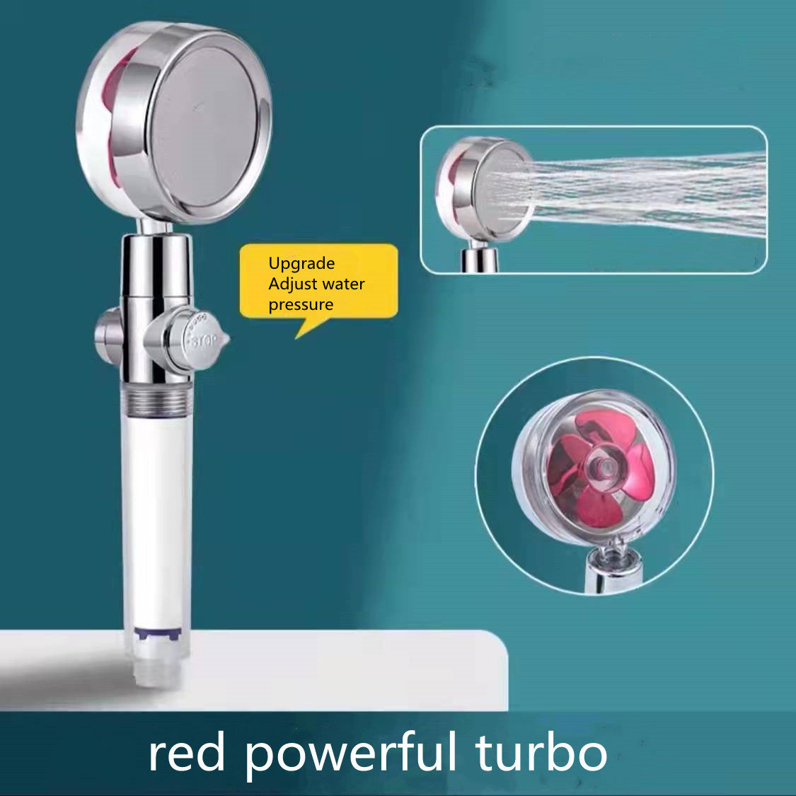 Shopi Vella red powerful turbo high pressure water saving shower head with adjustable water pressure