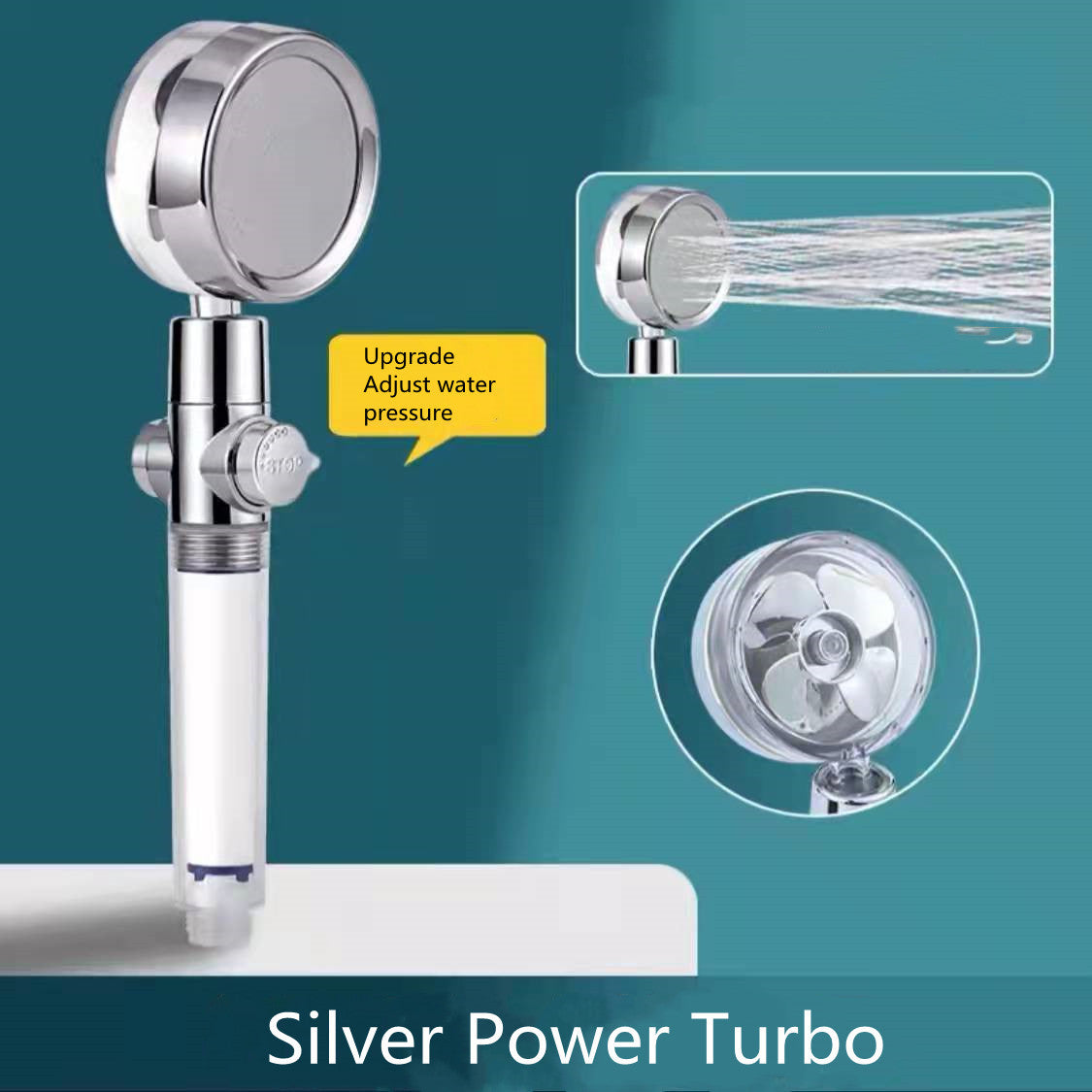 Shopi Vella silver power turbo high pressure water saving shower head with adjustable water pressure