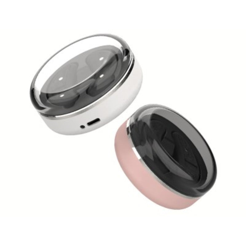 Shopi Vella home eye massager for dark circles with compact design in white and pink colors