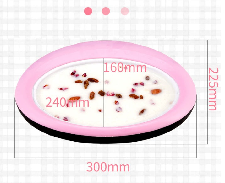 Shopi Vella homemade rolled ice cream machine cold plate with pink rim and ice cream mixture