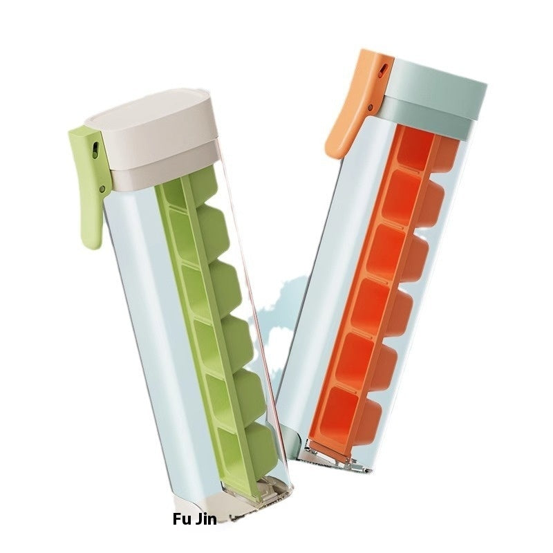 Shopi Vella household ice cube tray with storage in green and orange compartments for kitchen organization
