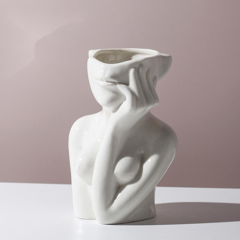 Shopi Vella human body ceramic vase in white, artistic storage bottle shaped like a contemplative female figure