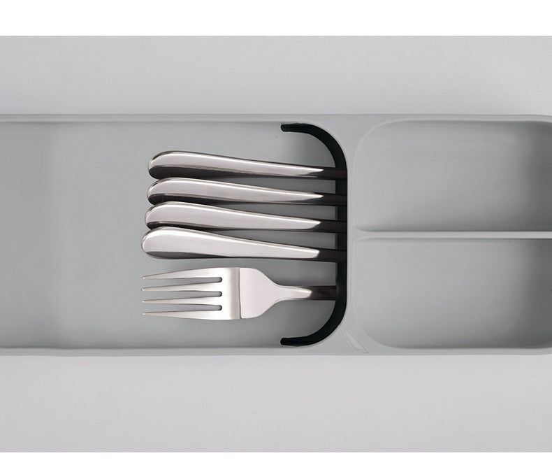 Shopi Vella kitchen utensil drawer organizer with stainless steel forks neatly arranged in compartments