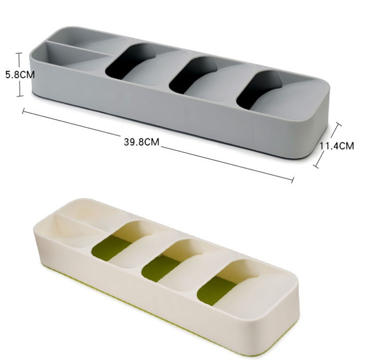 Shopi Vella kitchen utensil drawer organizer with multiple compartments in gray and white colors