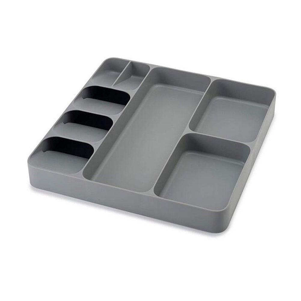 Shopi Vella gray kitchen utensil drawer organizer with multiple compartments for kitchen storage