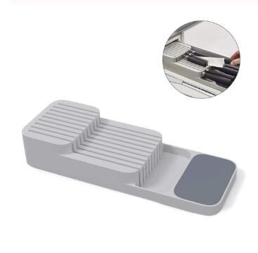 Shopi Vella kitchen utensil drawer organizer in gray with sections for knives and utensils