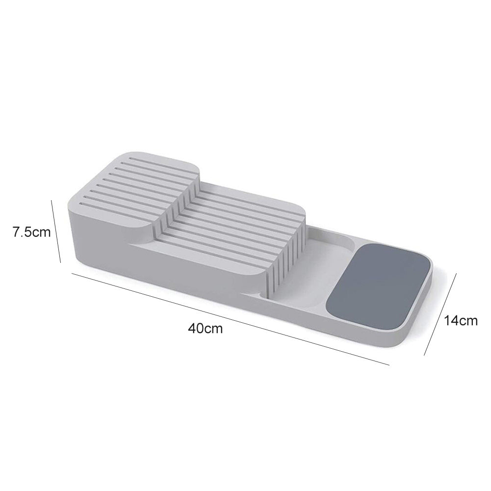 Shopi Vella kitchen utensil drawer organizer with multiple compartments in gray for efficient kitchen storage