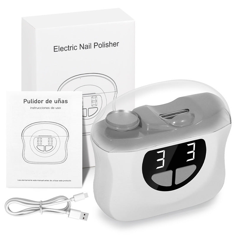 Shopi Vella electric nail clippers with LED light showing digital display with USB charging cable and user manual