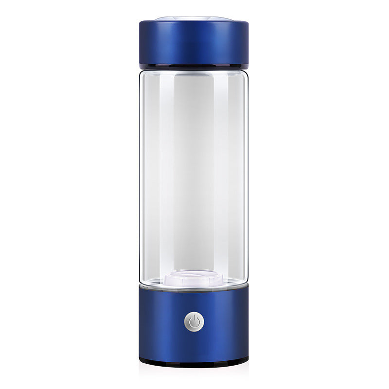 Shopi Vella blue hydrogen water bottle portable with clear body and power button for easy use