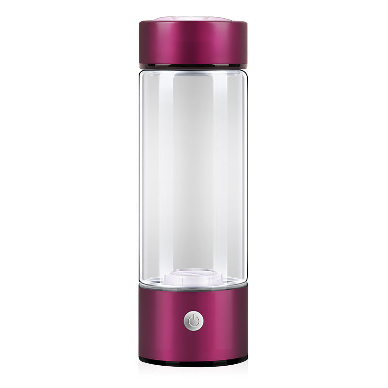 Shopi Vella hydrogen water bottle portable in sleek purple with transparent body and power button