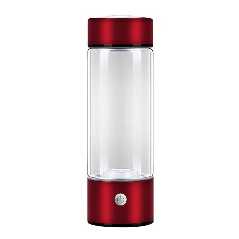 Shopi Vella hydrogen water bottle portable in sleek red with clear body and power button