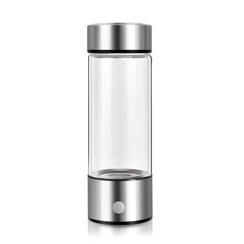 Shopi Vella hydrogen water bottle portable with sleek stainless steel design and clear glass body