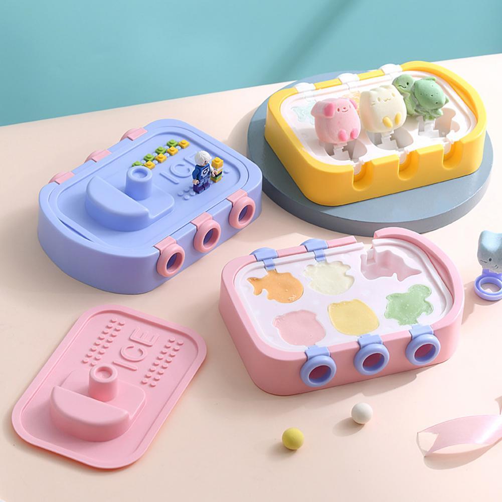 Shopi Vella colorful ice hockey maker for kids in blue, yellow, and pink kitchen storage molds