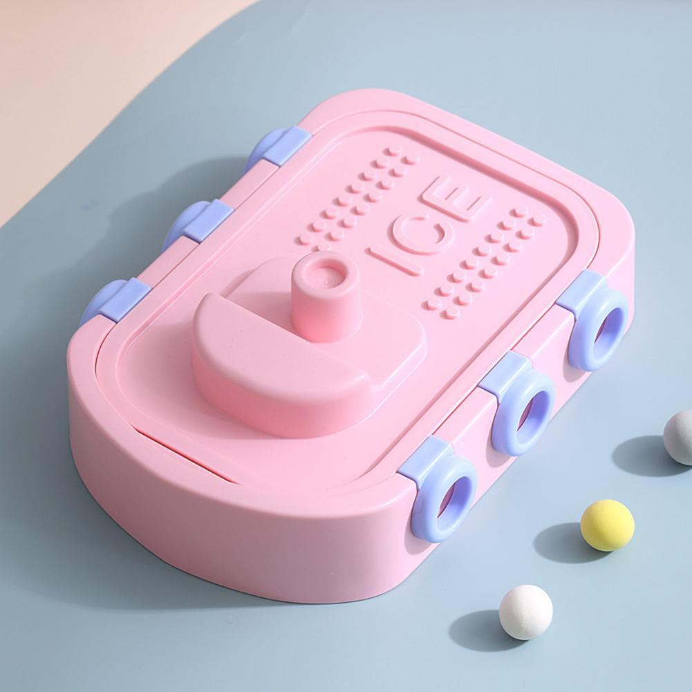 Shopi Vella pink ice hockey maker for kids with blue handles and small colored balls