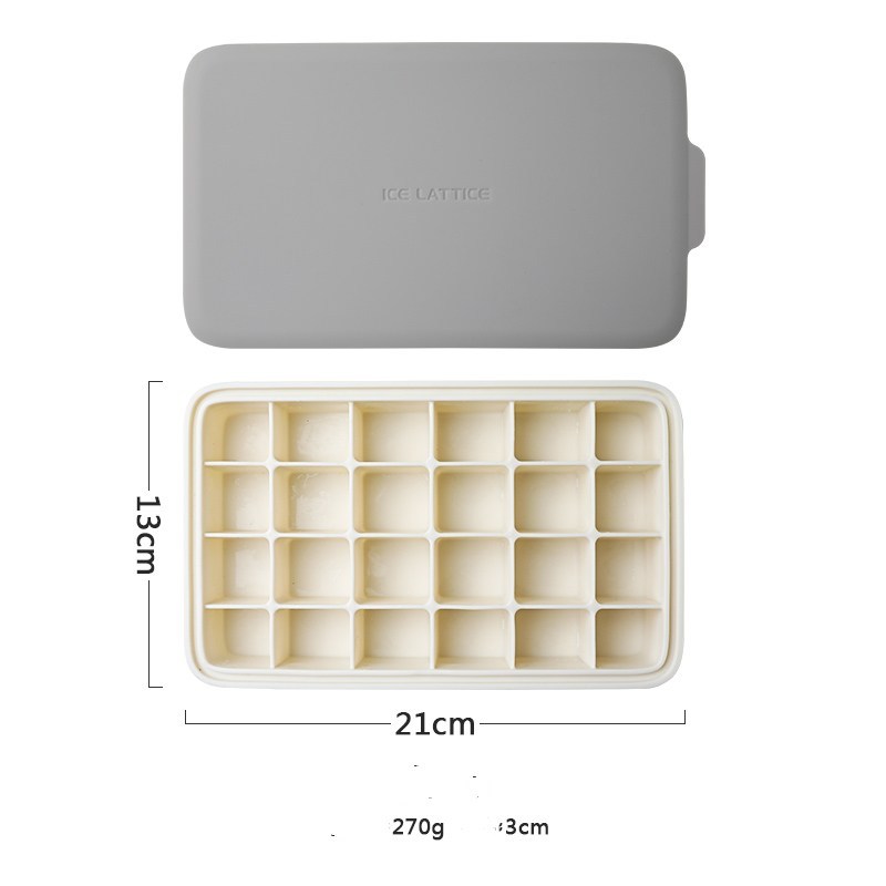 3D ice cream maker silicone ice cube tray with gray lid measuring 21 by 13 centimeters