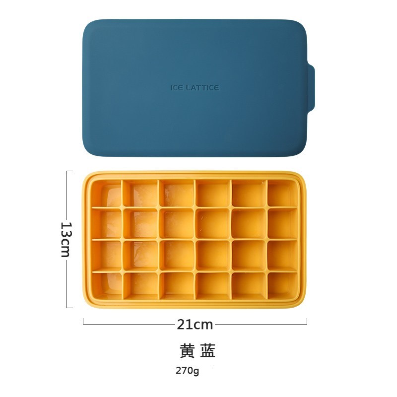 3D ice cream maker silicone mold with yellow ice cube tray and blue lid for home storage