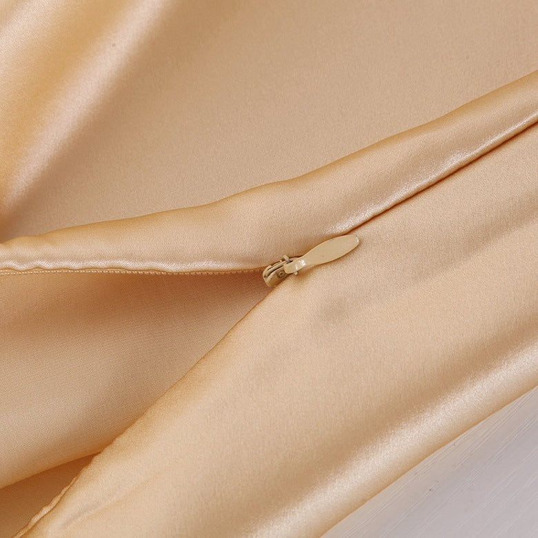 Shopi Vella beige ice silk single pillowcase with smooth texture and zipper closure