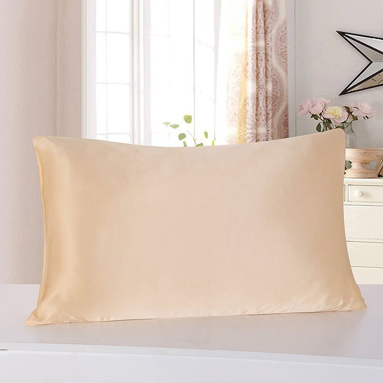 Shopi Vella beige ice silk single pillowcase displayed on white surface in cozy bedroom