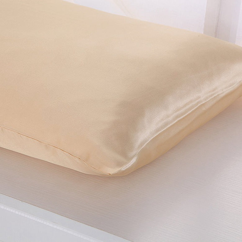 Shopi Vella beige ice silk single pillowcase with smooth silky texture on bed