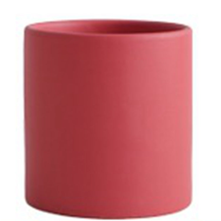 Shopi Vella industrial style planter pot in matte red cylindrical design for home storage
