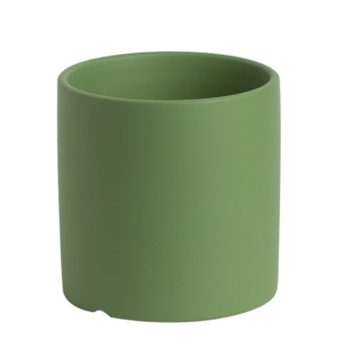 Green cylindrical industrial style planter pot for home storage and indoor plants