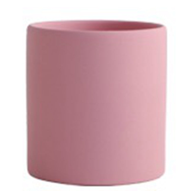 Pink minimalistic industrial style planter pot for modern home storage and decor