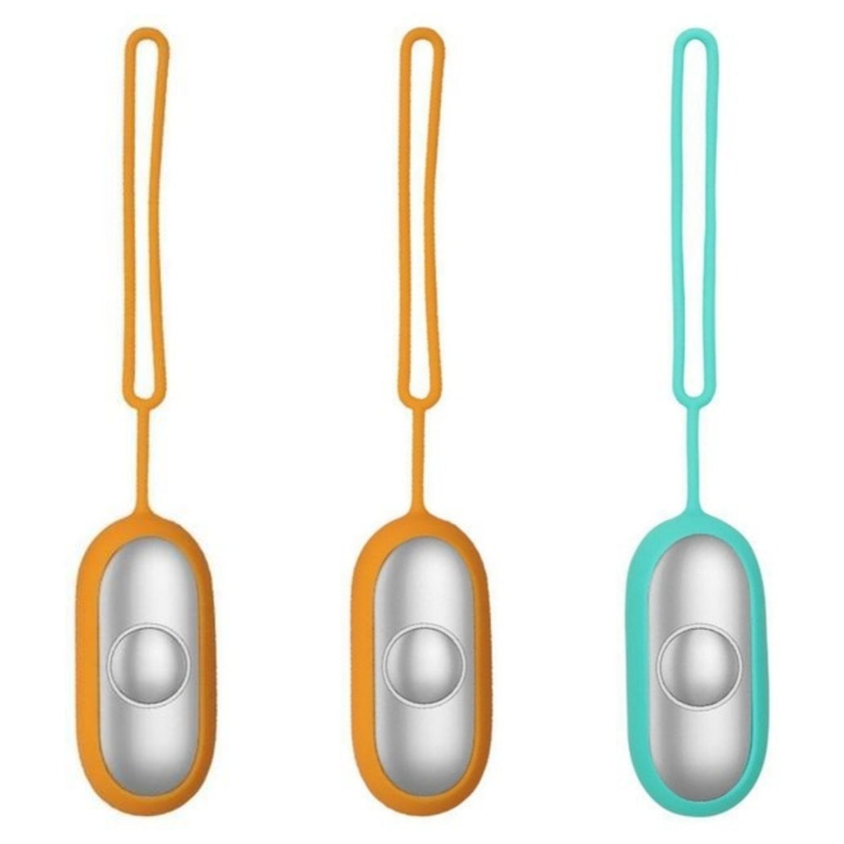 Shopi Vella intelligent sleep therapy device in orange and teal with wrist straps for home storage