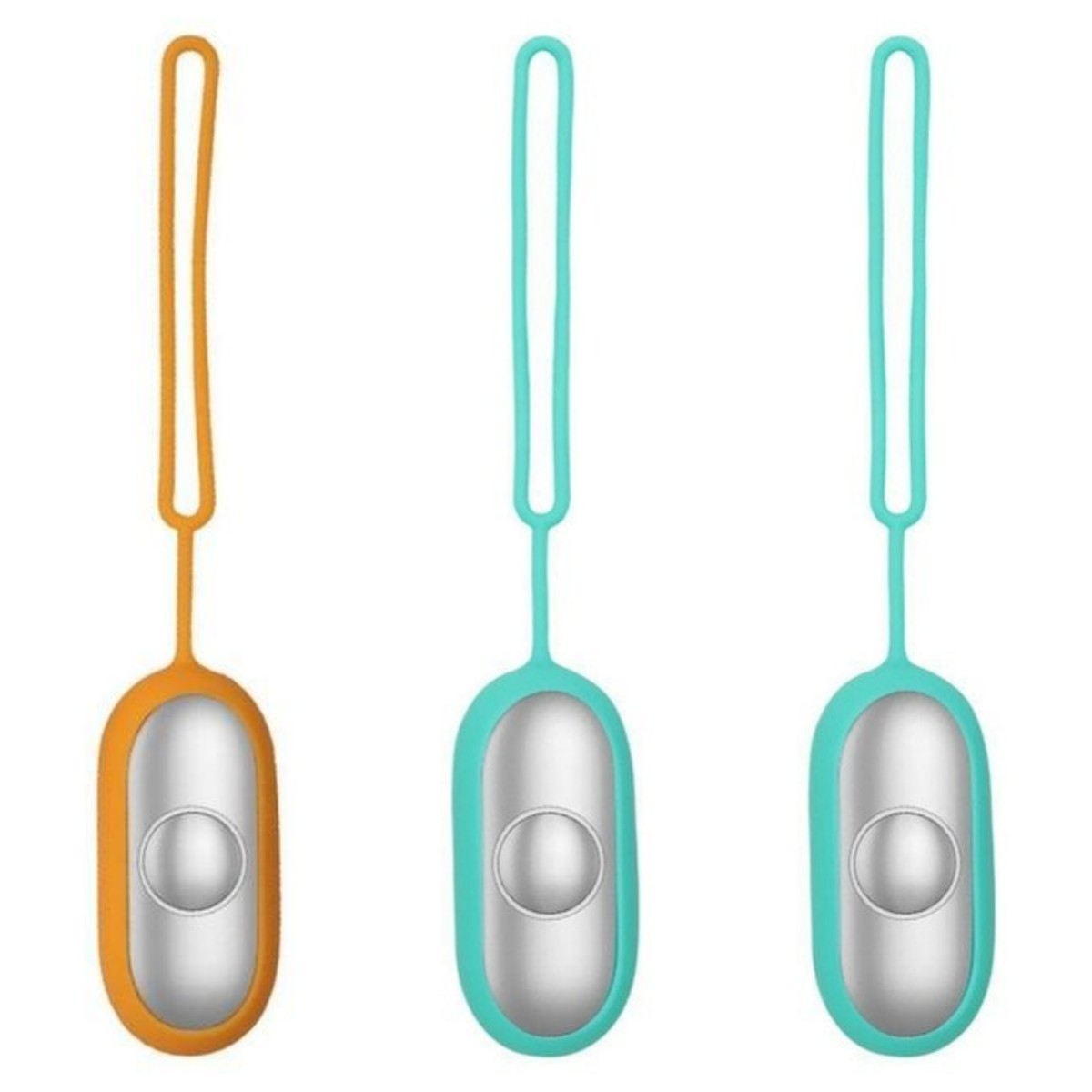 Shopi Vella intelligent sleep therapy device in orange and teal with hanging straps for home storage