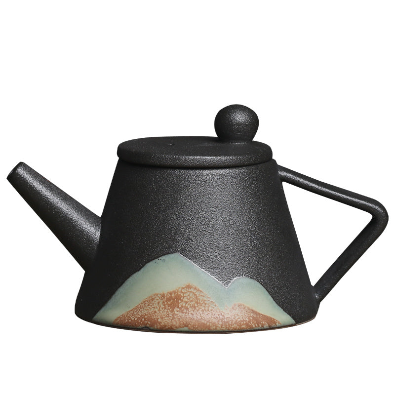 Shopi Vella black Japanese ceramic teapot with textured finish and mountain design