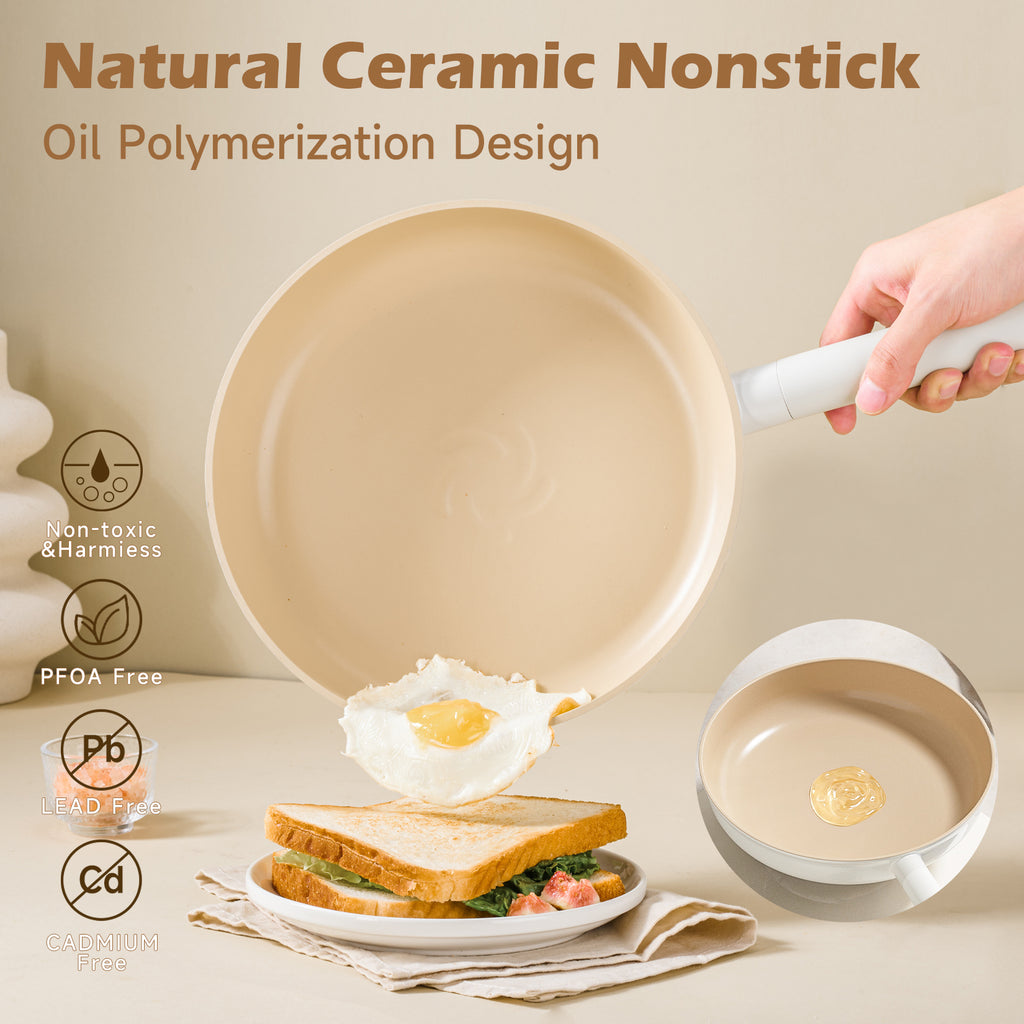 Healthy induction cookware with removable handles natural ceramic nonstick frying pans by Shopi Vella