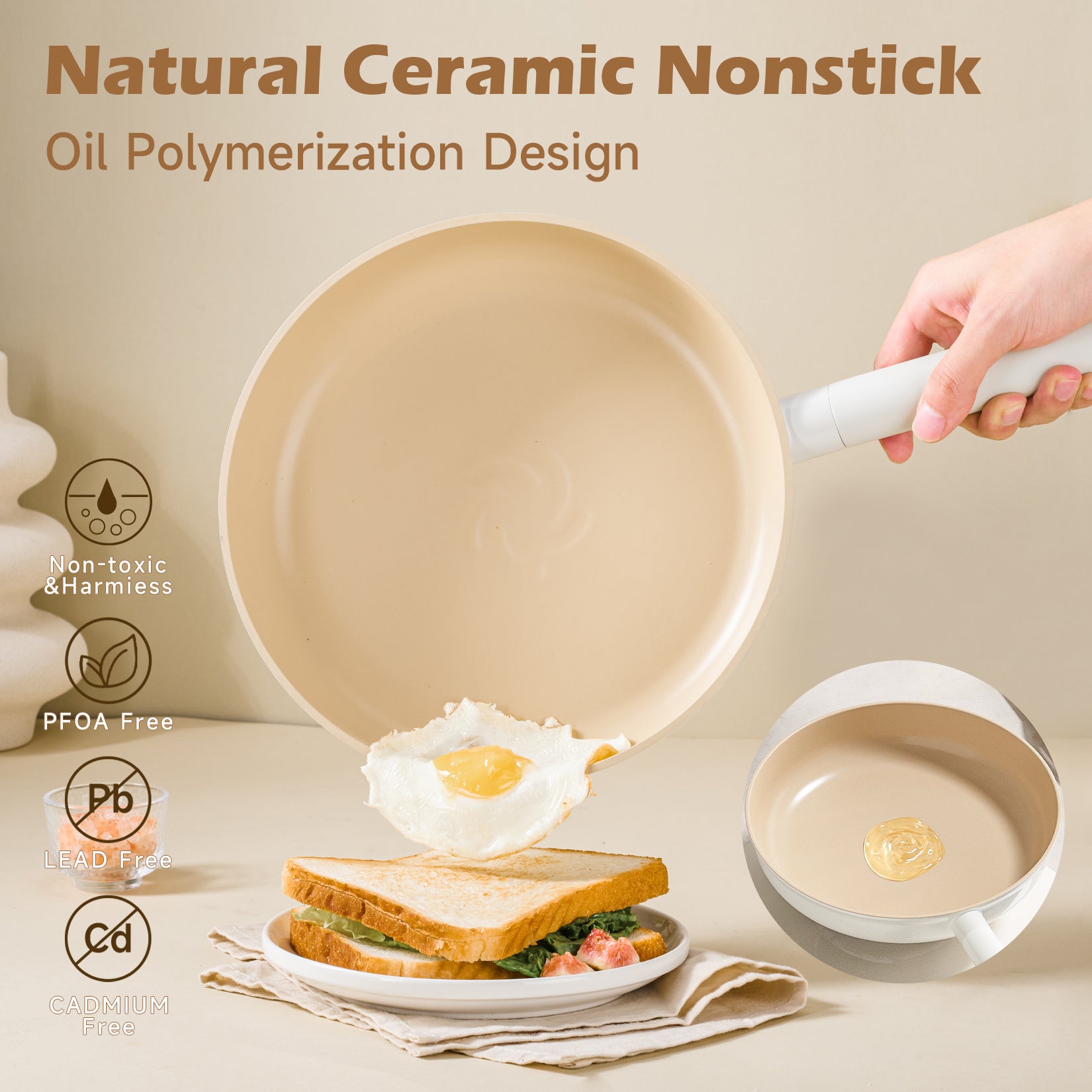 Healthy induction cookware with removable handles natural ceramic nonstick frying pans by Shopi Vella