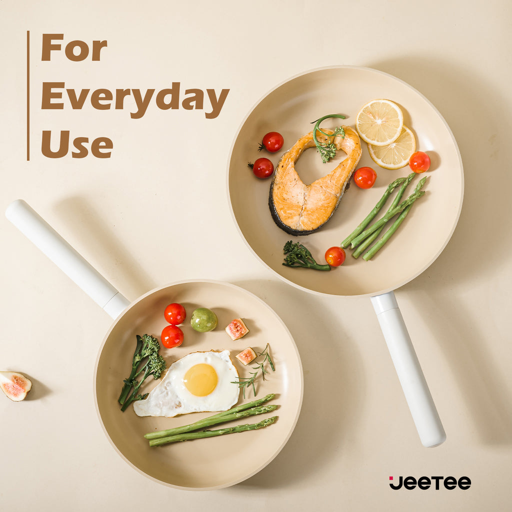 Healthy induction cookware with removable handles frying pans cooking fish egg and vegetables