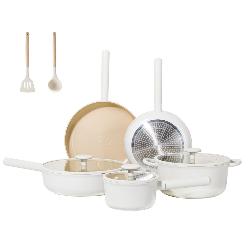 Shopi Vella healthy induction cookware with removable handles set including pots, pans, and cooking utensils