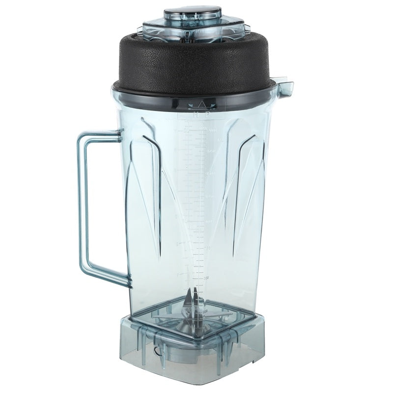 Shopi Vella clear JTC blender blade jar container with black lid and handle for storage