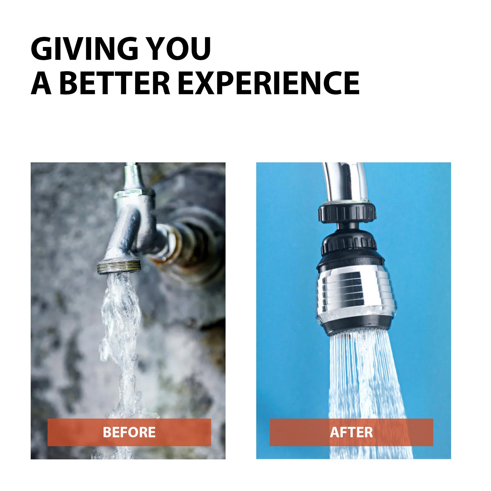 Shopi Vella kitchen tap filter nozzle installed on faucet showing improved water flow quality before and after use