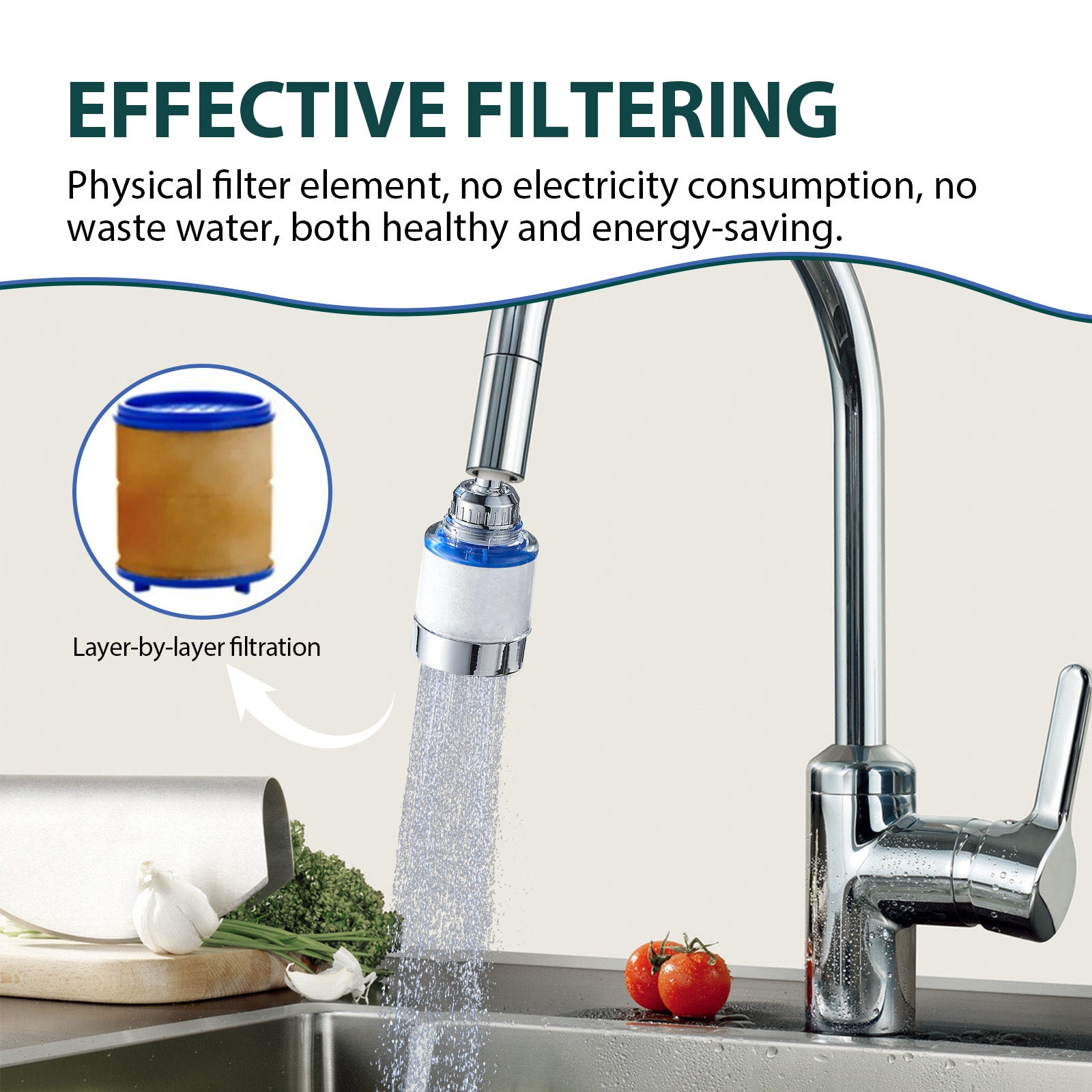 Shopi Vella bathroom faucet with effective filtering kitchen water purifier for heavy metals and energy-saving design