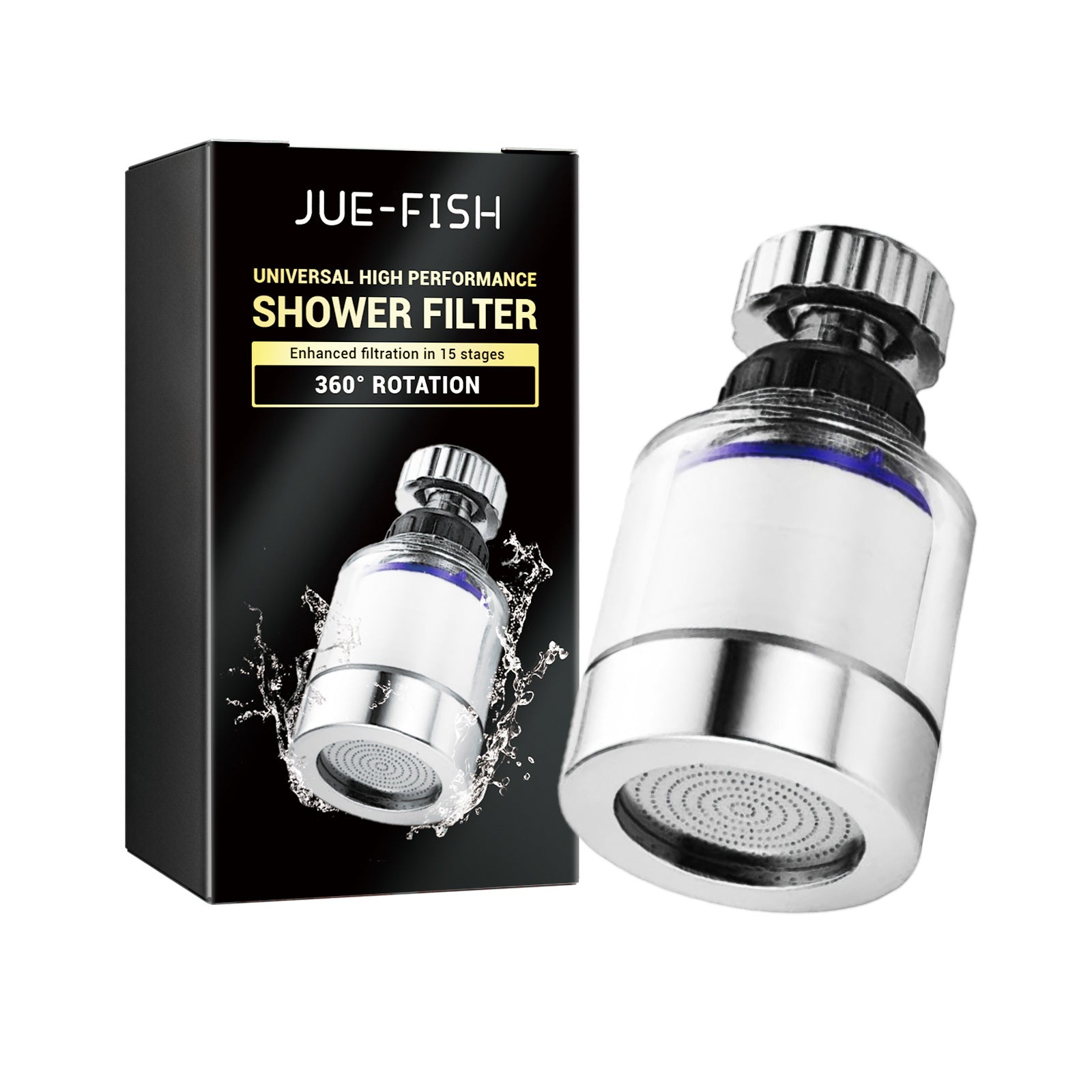 Shopi Vella JUE-FISH universal shower filter with enhanced filtration and 360 rotation for kitchen water purifier for heavy metals