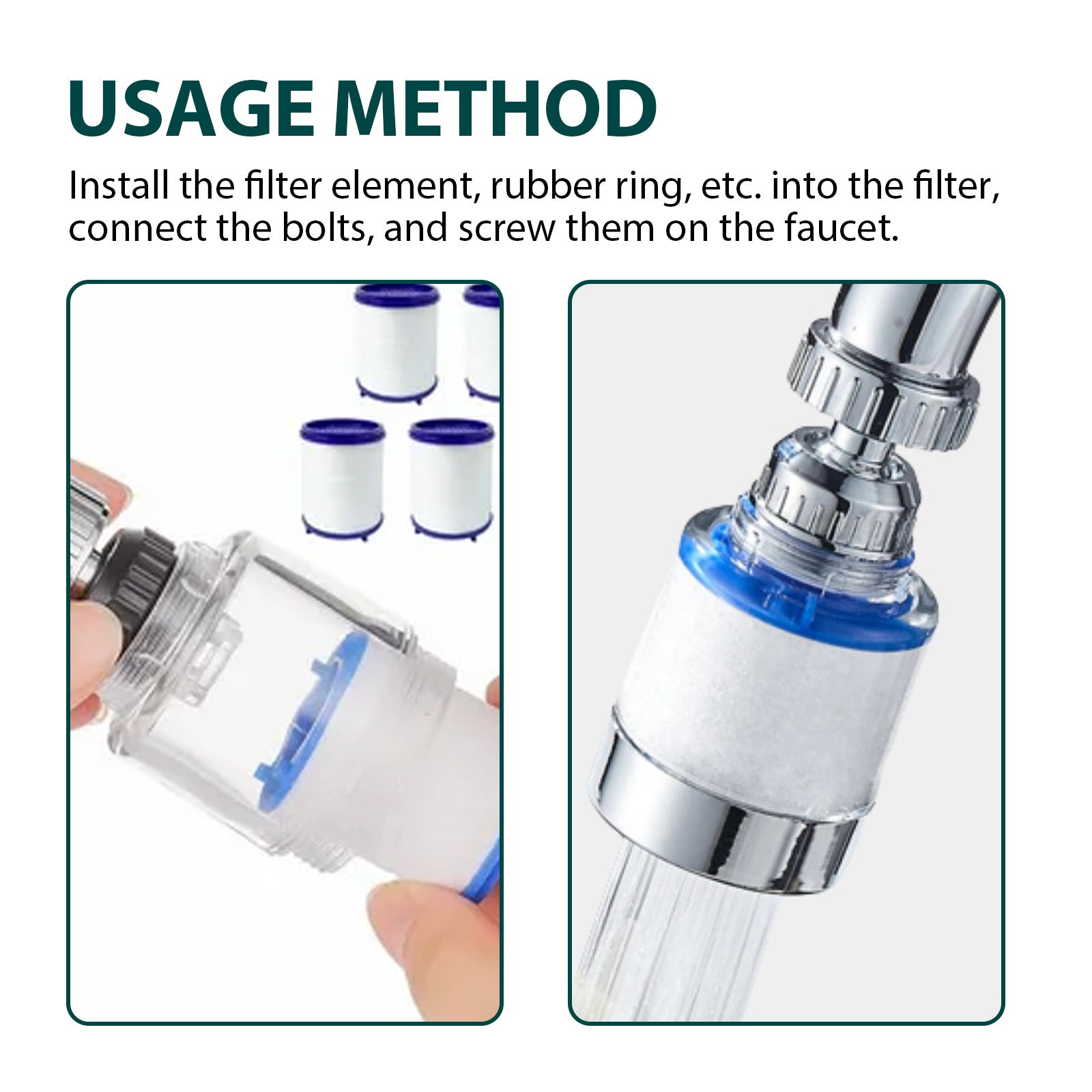 Shopi Vella bathroom faucet with installation of filter element demonstrating kitchen water purifier for heavy metals