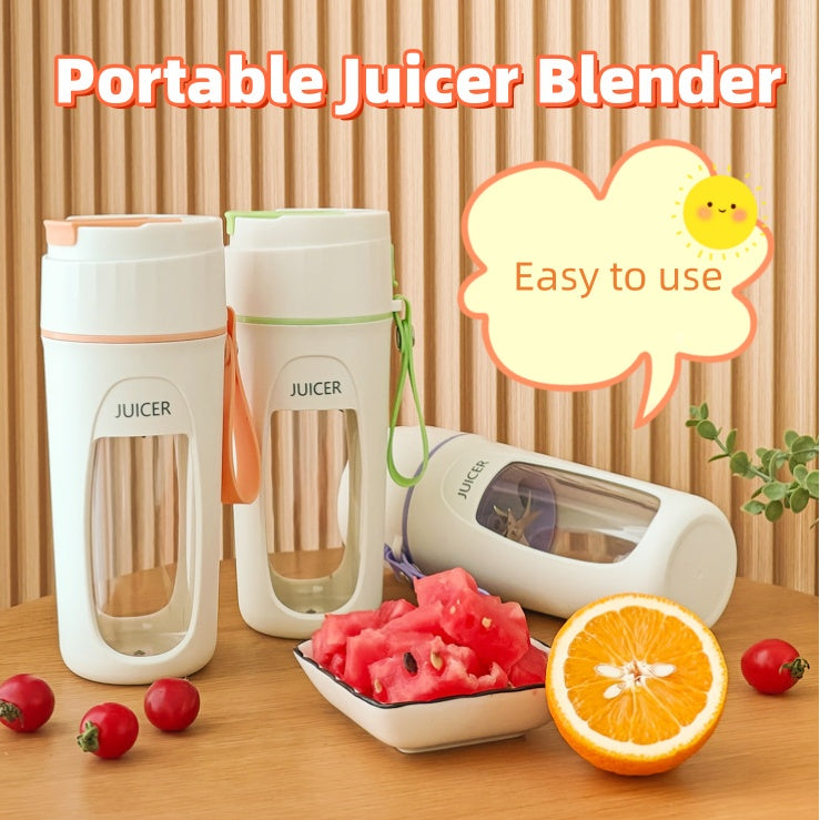 Shopi Vella portable juicer blender featuring white storage bottles and jars with fruit for best portable blender for smoothies